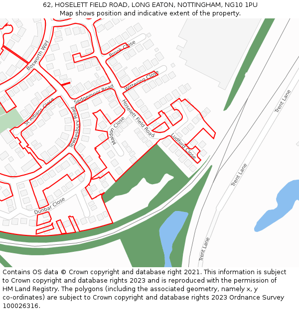 62, HOSELETT FIELD ROAD, LONG EATON, NOTTINGHAM, NG10 1PU: Location map and indicative extent of plot