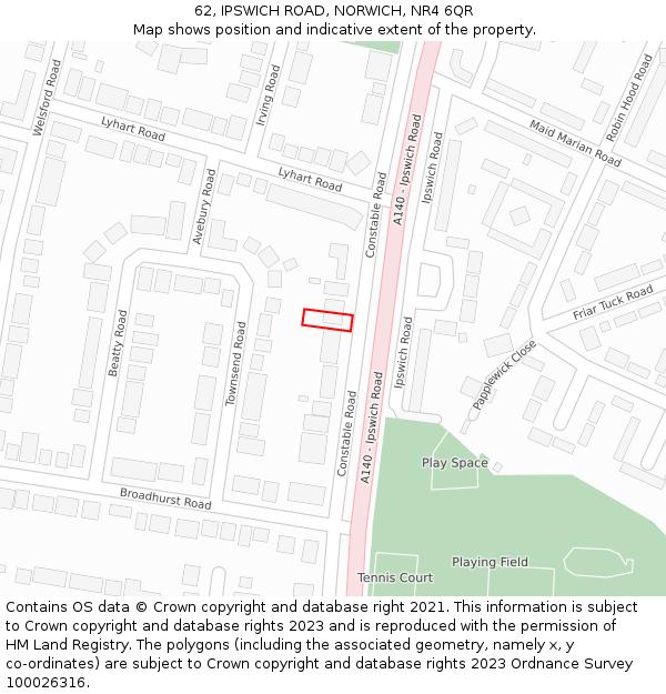 62, IPSWICH ROAD, NORWICH, NR4 6QR: Location map and indicative extent of plot