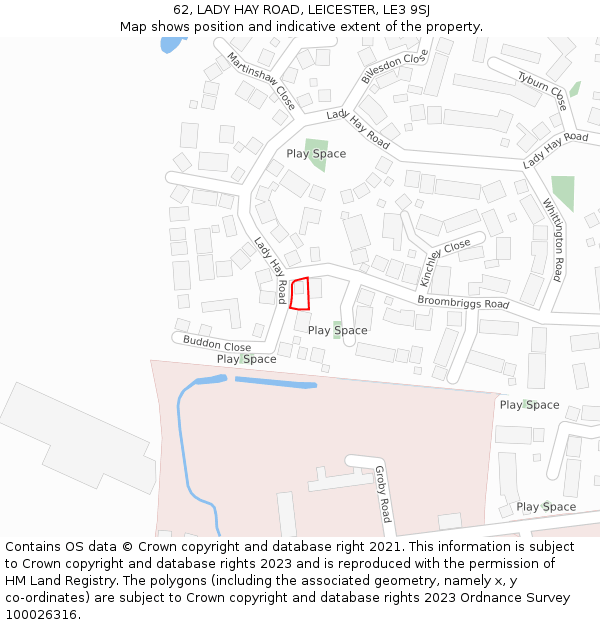 62, LADY HAY ROAD, LEICESTER, LE3 9SJ: Location map and indicative extent of plot