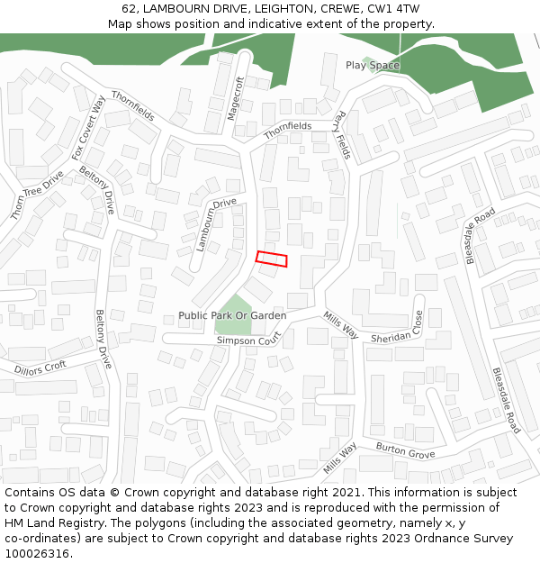 62, LAMBOURN DRIVE, LEIGHTON, CREWE, CW1 4TW: Location map and indicative extent of plot