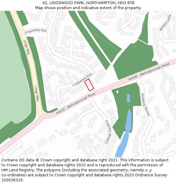 62, LINGSWOOD PARK, NORTHAMPTON, NN3 8TB: Location map and indicative extent of plot