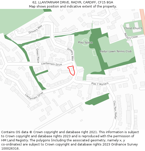 62, LLANTARNAM DRIVE, RADYR, CARDIFF, CF15 8GA: Location map and indicative extent of plot