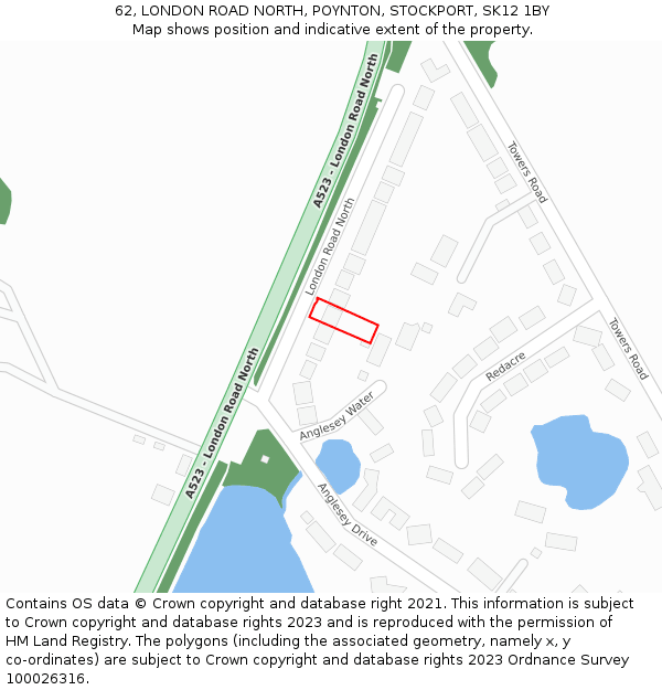 62, LONDON ROAD NORTH, POYNTON, STOCKPORT, SK12 1BY: Location map and indicative extent of plot