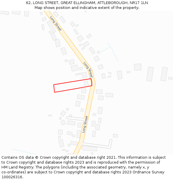 62, LONG STREET, GREAT ELLINGHAM, ATTLEBOROUGH, NR17 1LN: Location map and indicative extent of plot