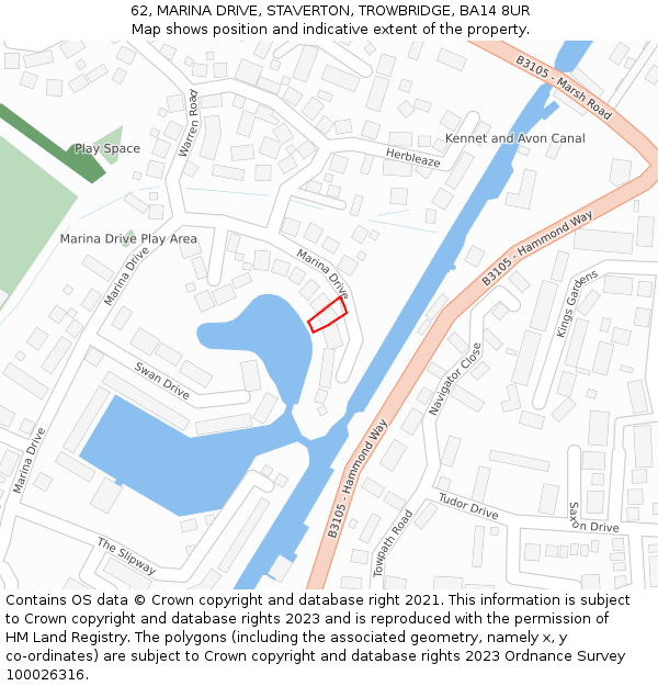 62, MARINA DRIVE, STAVERTON, TROWBRIDGE, BA14 8UR: Location map and indicative extent of plot