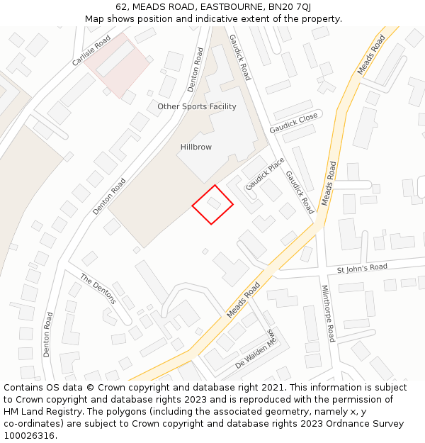 62, MEADS ROAD, EASTBOURNE, BN20 7QJ: Location map and indicative extent of plot