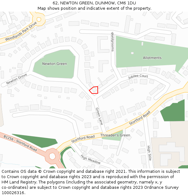 62, NEWTON GREEN, DUNMOW, CM6 1DU: Location map and indicative extent of plot