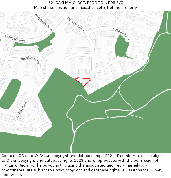 62, OAKHAM CLOSE, REDDITCH, B98 7YQ: Location map and indicative extent of plot