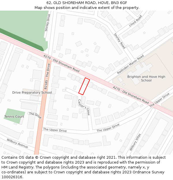 62, OLD SHOREHAM ROAD, HOVE, BN3 6GF: Location map and indicative extent of plot