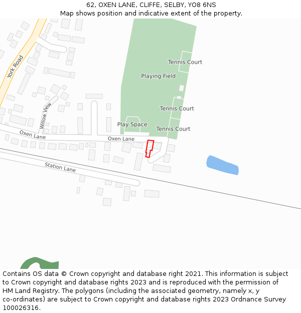 62, OXEN LANE, CLIFFE, SELBY, YO8 6NS: Location map and indicative extent of plot