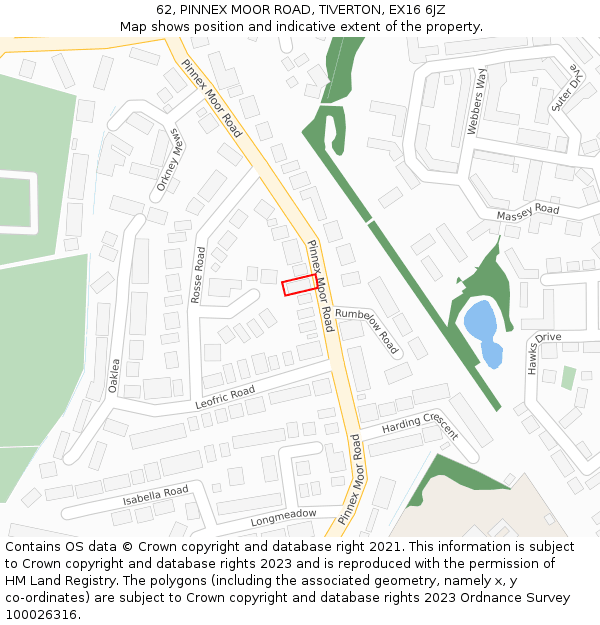 62, PINNEX MOOR ROAD, TIVERTON, EX16 6JZ: Location map and indicative extent of plot