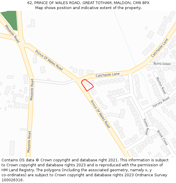 62, PRINCE OF WALES ROAD, GREAT TOTHAM, MALDON, CM9 8PX: Location map and indicative extent of plot