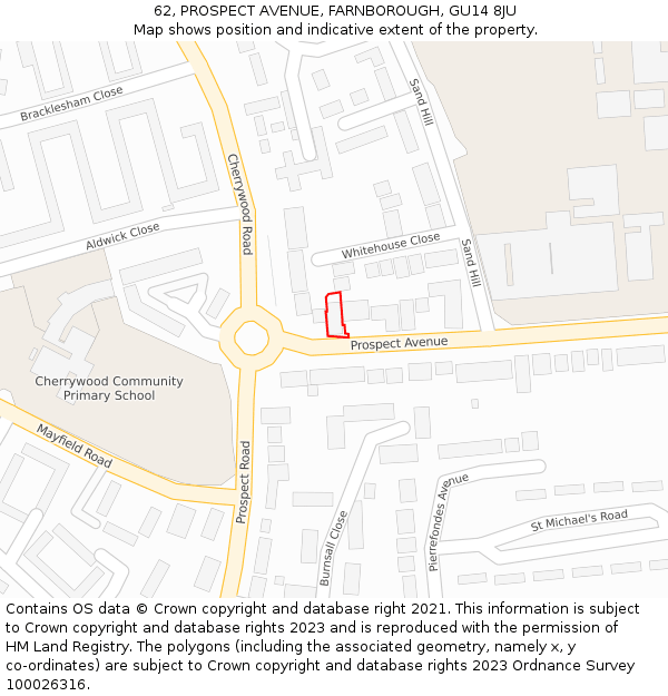 62, PROSPECT AVENUE, FARNBOROUGH, GU14 8JU: Location map and indicative extent of plot