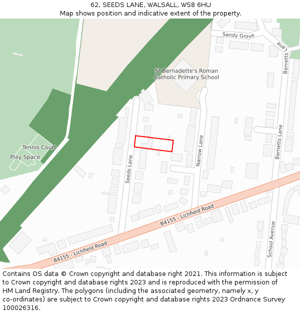 62, SEEDS LANE, WALSALL, WS8 6HU: Location map and indicative extent of plot