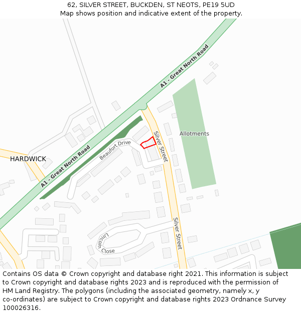 62, SILVER STREET, BUCKDEN, ST NEOTS, PE19 5UD: Location map and indicative extent of plot