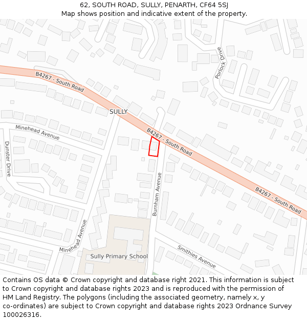 62, SOUTH ROAD, SULLY, PENARTH, CF64 5SJ: Location map and indicative extent of plot