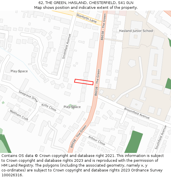 62, THE GREEN, HASLAND, CHESTERFIELD, S41 0LN: Location map and indicative extent of plot