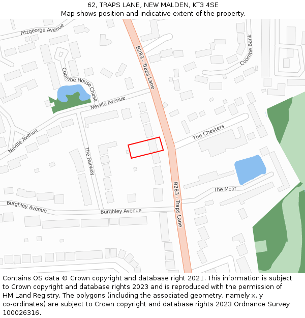 62, TRAPS LANE, NEW MALDEN, KT3 4SE: Location map and indicative extent of plot