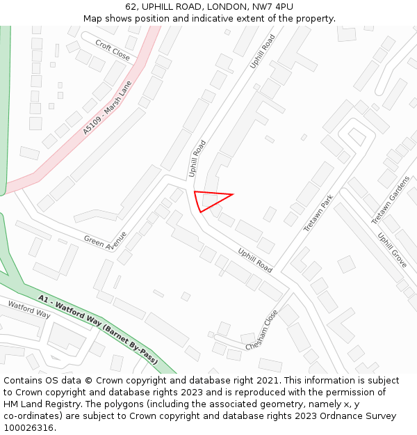 62, UPHILL ROAD, LONDON, NW7 4PU: Location map and indicative extent of plot