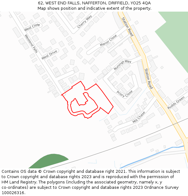 62, WEST END FALLS, NAFFERTON, DRIFFIELD, YO25 4QA: Location map and indicative extent of plot