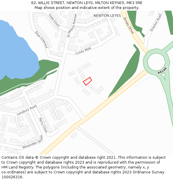 62, WILLIS STREET, NEWTON LEYS, MILTON KEYNES, MK3 5RE: Location map and indicative extent of plot