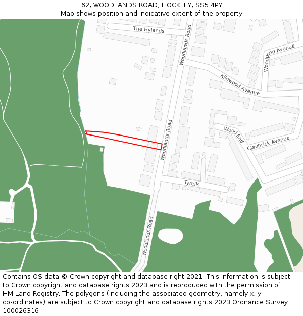 62, WOODLANDS ROAD, HOCKLEY, SS5 4PY: Location map and indicative extent of plot