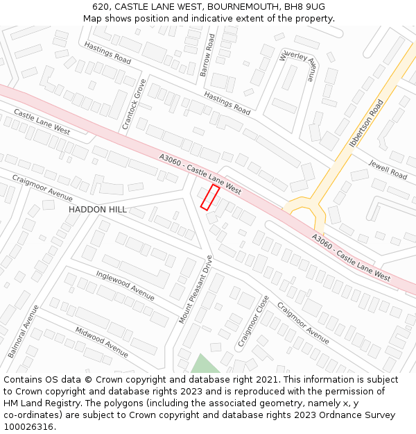 620, CASTLE LANE WEST, BOURNEMOUTH, BH8 9UG: Location map and indicative extent of plot