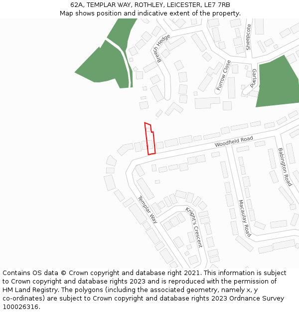 62A, TEMPLAR WAY, ROTHLEY, LEICESTER, LE7 7RB: Location map and indicative extent of plot