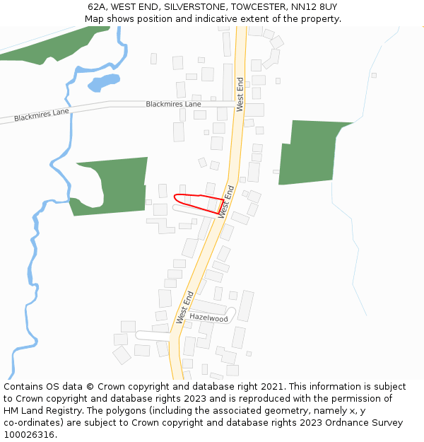 62A, WEST END, SILVERSTONE, TOWCESTER, NN12 8UY: Location map and indicative extent of plot