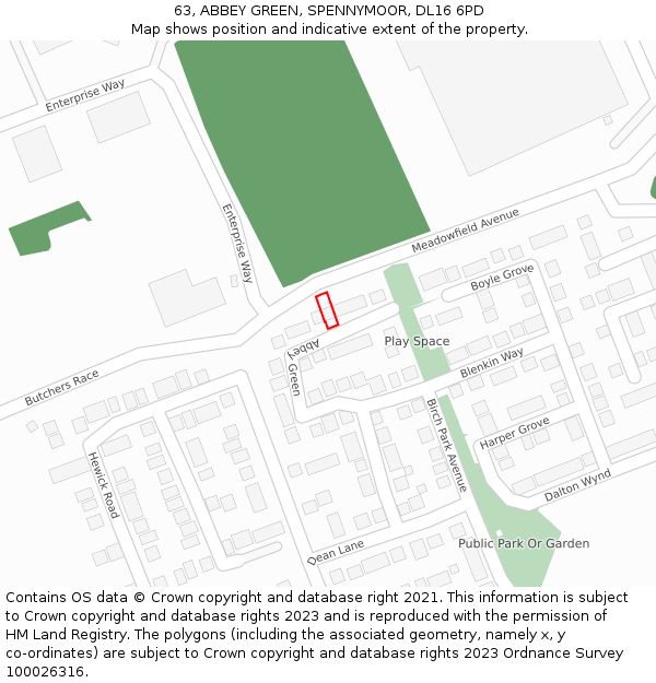 63, ABBEY GREEN, SPENNYMOOR, DL16 6PD: Location map and indicative extent of plot