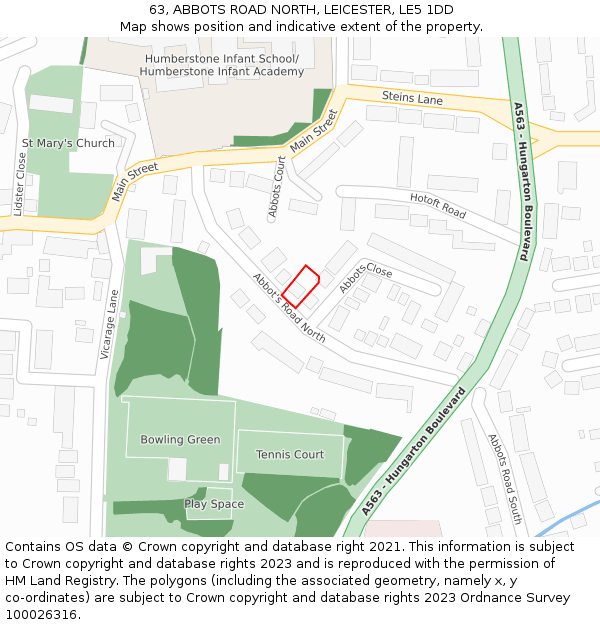 63, ABBOTS ROAD NORTH, LEICESTER, LE5 1DD: Location map and indicative extent of plot