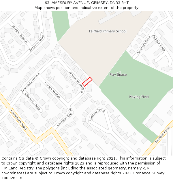 63, AMESBURY AVENUE, GRIMSBY, DN33 3HT: Location map and indicative extent of plot