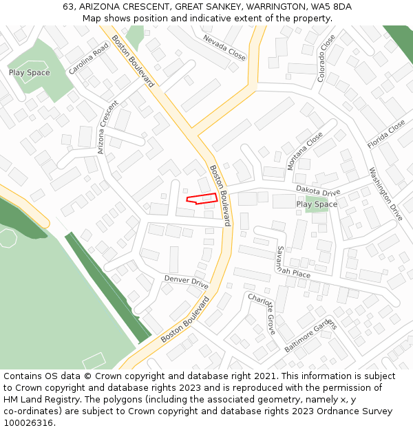 63, ARIZONA CRESCENT, GREAT SANKEY, WARRINGTON, WA5 8DA: Location map and indicative extent of plot