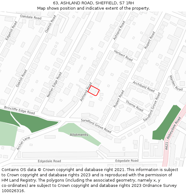 63, ASHLAND ROAD, SHEFFIELD, S7 1RH: Location map and indicative extent of plot