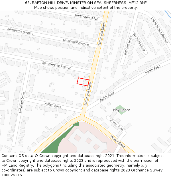 63, BARTON HILL DRIVE, MINSTER ON SEA, SHEERNESS, ME12 3NF: Location map and indicative extent of plot