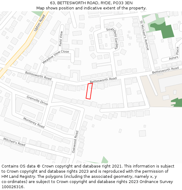 63, BETTESWORTH ROAD, RYDE, PO33 3EN: Location map and indicative extent of plot