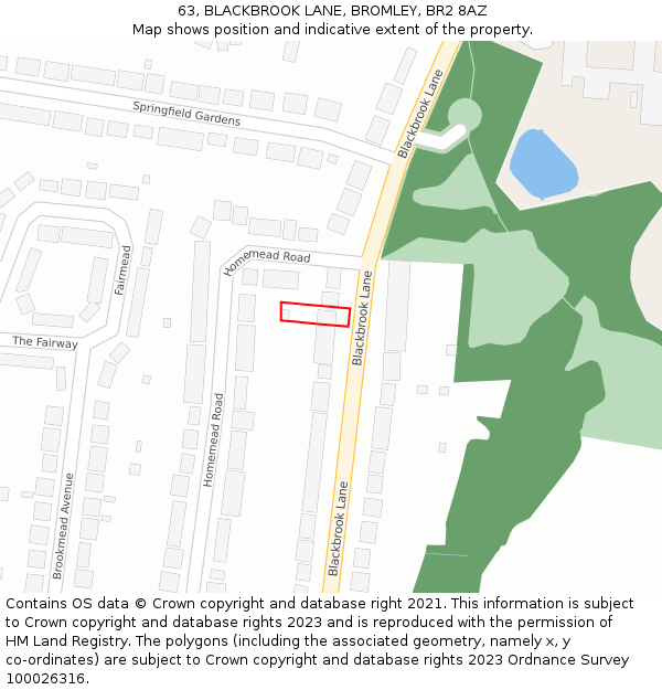 63, BLACKBROOK LANE, BROMLEY, BR2 8AZ: Location map and indicative extent of plot