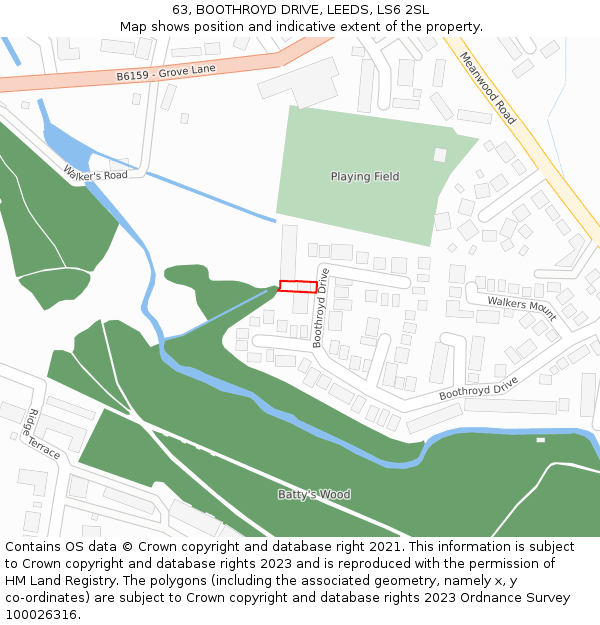 63, BOOTHROYD DRIVE, LEEDS, LS6 2SL: Location map and indicative extent of plot