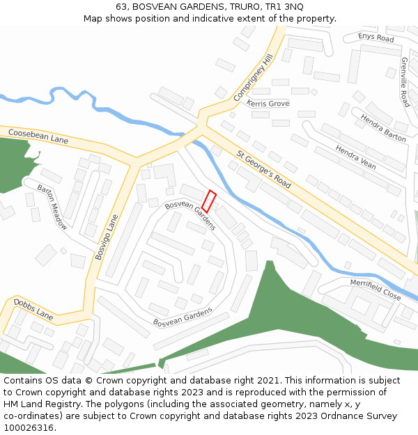 63, BOSVEAN GARDENS, TRURO, TR1 3NQ: Location map and indicative extent of plot