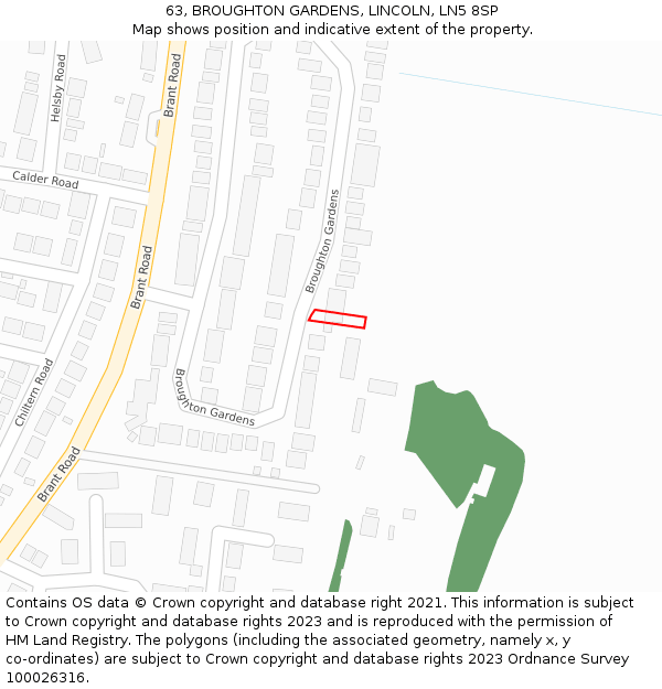 63, BROUGHTON GARDENS, LINCOLN, LN5 8SP: Location map and indicative extent of plot