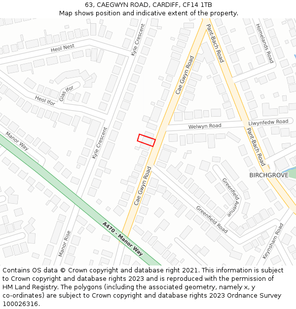 63, CAEGWYN ROAD, CARDIFF, CF14 1TB: Location map and indicative extent of plot