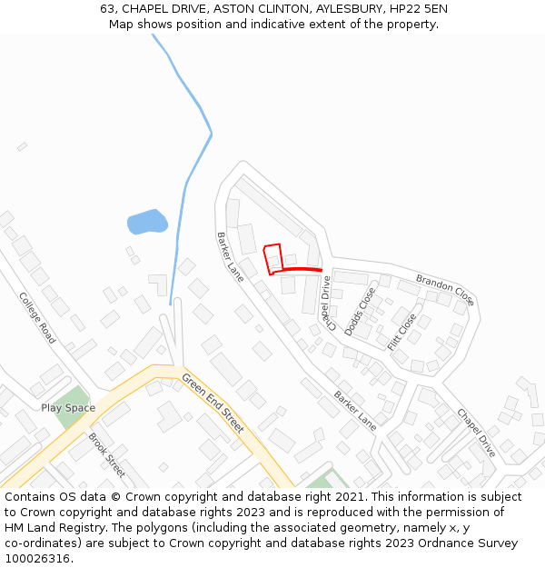 63, CHAPEL DRIVE, ASTON CLINTON, AYLESBURY, HP22 5EN: Location map and indicative extent of plot