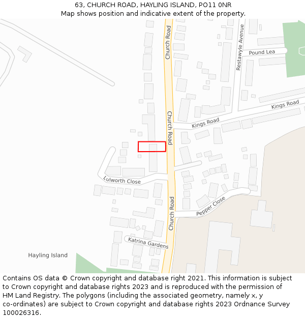 63, CHURCH ROAD, HAYLING ISLAND, PO11 0NR: Location map and indicative extent of plot