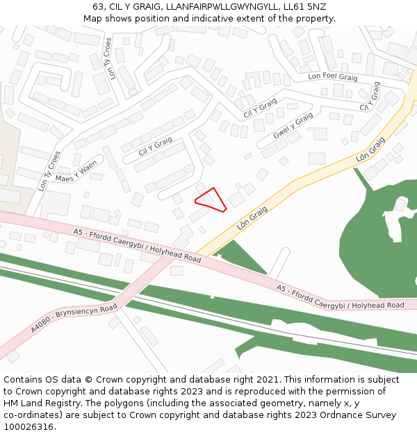 63, CIL Y GRAIG, LLANFAIRPWLLGWYNGYLL, LL61 5NZ: Location map and indicative extent of plot