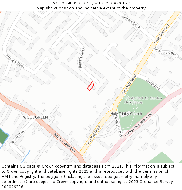 63, FARMERS CLOSE, WITNEY, OX28 1NP: Location map and indicative extent of plot