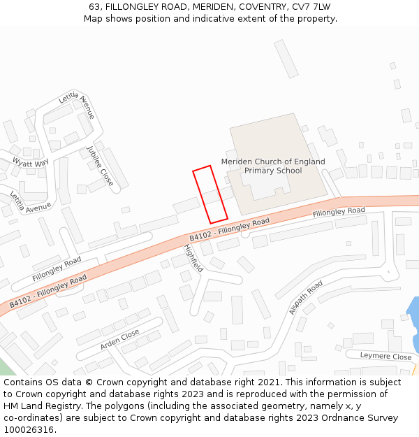 63, FILLONGLEY ROAD, MERIDEN, COVENTRY, CV7 7LW: Location map and indicative extent of plot