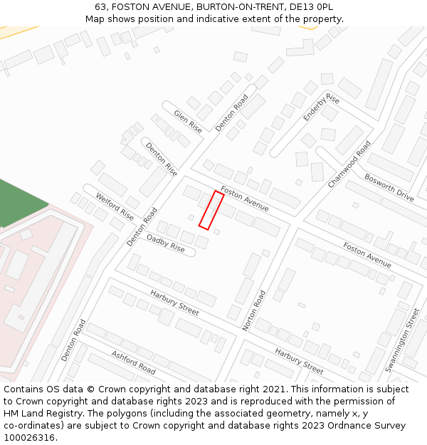 63, FOSTON AVENUE, BURTON-ON-TRENT, DE13 0PL: Location map and indicative extent of plot