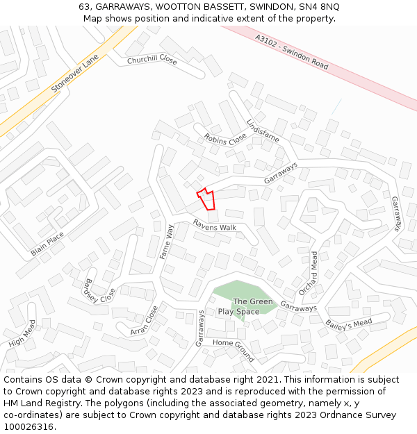 63, GARRAWAYS, WOOTTON BASSETT, SWINDON, SN4 8NQ: Location map and indicative extent of plot