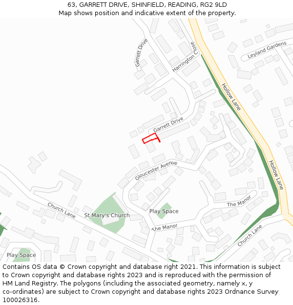 63, GARRETT DRIVE, SHINFIELD, READING, RG2 9LD: Location map and indicative extent of plot