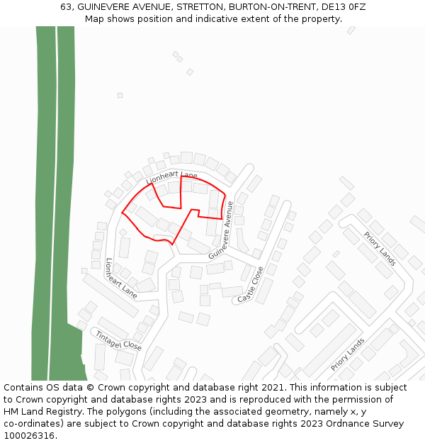 63, GUINEVERE AVENUE, STRETTON, BURTON-ON-TRENT, DE13 0FZ: Location map and indicative extent of plot